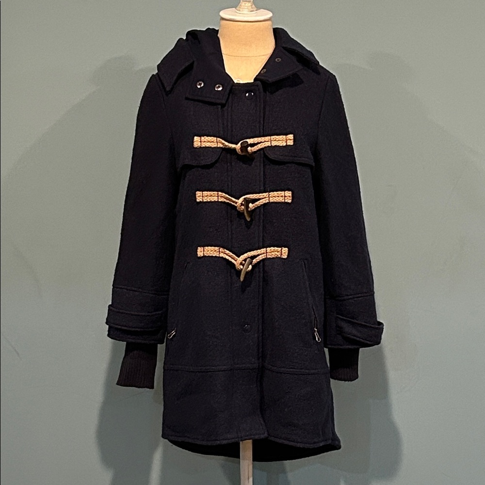 Free People Military Boiled Wool Hooded Pea Coat Navy Blue size XS